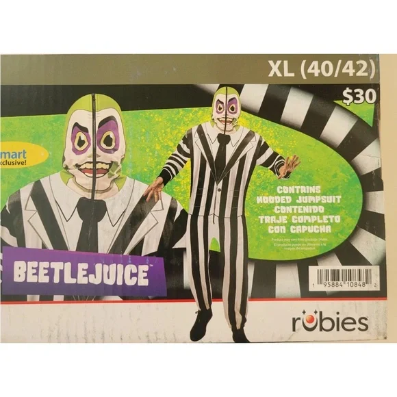 Rubies Beetlejuice Halloween Costume Hooded Jumpsuit Cosplay Adult  XL 40/42 Men - Picture 6 of 11